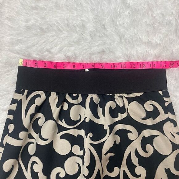 LOFT Ann Taylor Mini Skirt Cotton Silk Size 6 Stretchy Waistband Black Beige - Picture 5 of 8